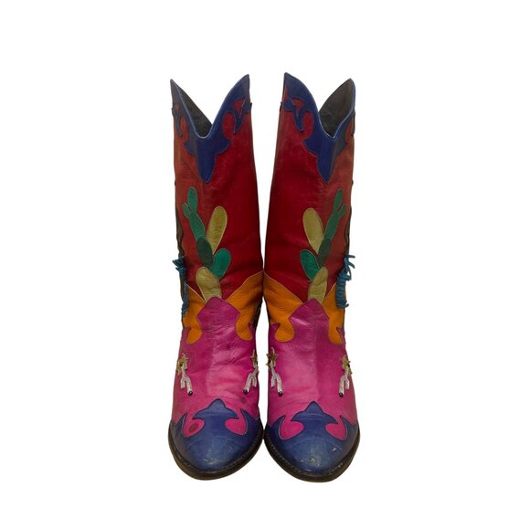 Zalo Women’s Multicolor Leather Western Cowboy Embroidered Desert Boots Size 7M - Picture 2 of 11